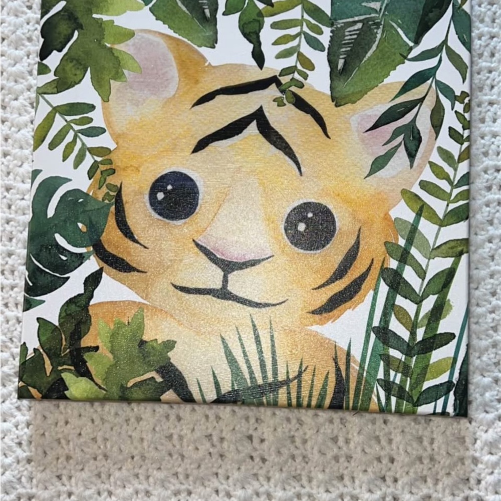 Tiger Canvas Art with Green Leaves